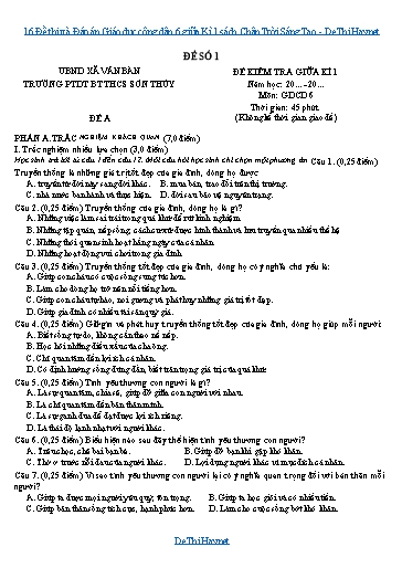 16 Đề thi và Đáp án Giáo dục công dân 6 giữa Kì 1 sách Chân Trời Sáng Tạo