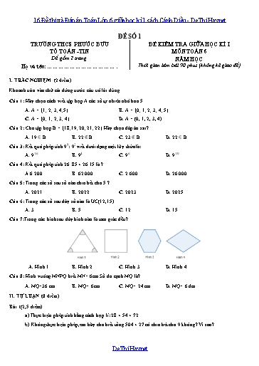 16 Đề thi và Đáp án Toán Lớp 6 giữa học kì 1 sách Cánh Diều