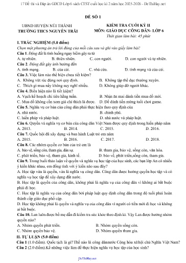 17 Đề thi và Đáp án GDCD Lớp 6 sách CTST cuối học kì 2 năm học 2025-2026