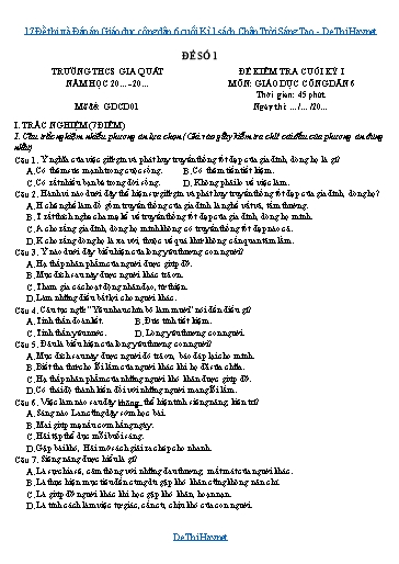 17 Đề thi và Đáp án Giáo dục công dân 6 cuối Kì 1 sách Chân Trời Sáng Tạo