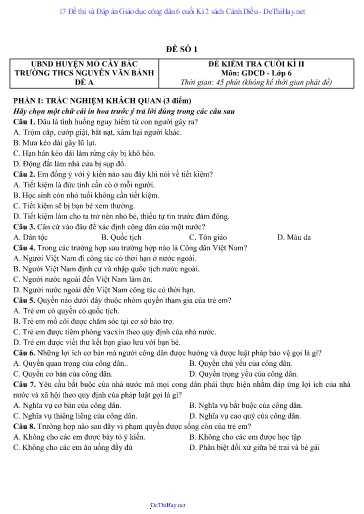 17 Đề thi và Đáp án Giáo dục công dân 6 cuối Kì 2 sách Cánh Diều