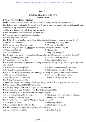 17 Đề thi và Đáp án Giáo dục công dân 6 giữa Kì 1 sách Cánh Diều