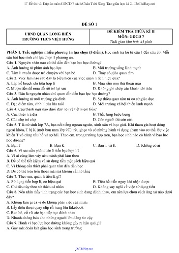 17 Đề thi và Đáp án môn GDCD 7 sách Chân Trời Sáng Tạo giữa học kì 2