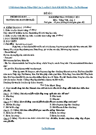 17 Đề thi và Đáp án Tiếng Việt Lớp 2 cuối kì 1 Sách Kết Nối Tri Thức