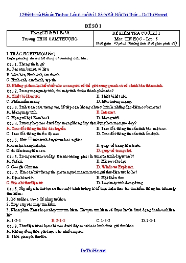 17 Đề thi và Đáp án Tin học Lớp 6 cuối kì 1 Sách Kết Nối Tri Thức