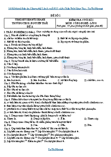 18 Đề thi và Đáp án Công nghệ Lớp 8 cuối Kì 1 sách Chân Trời Sáng Tạo