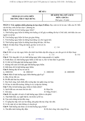18 Đề thi và Đáp án GDCD Lớp 6 sách CTST giữa học kì 2 năm học 2025-2026