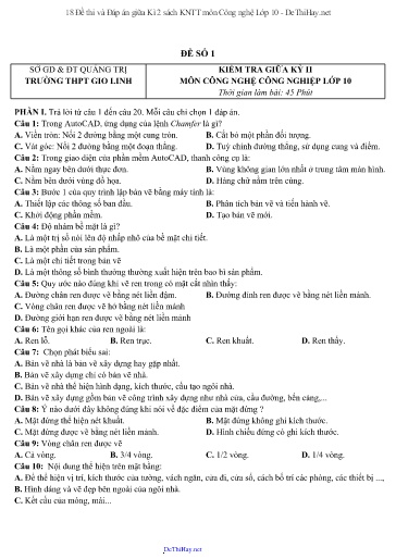 18 Đề thi và Đáp án giữa Kì 2 sách KNTT môn Công nghệ Lớp 10