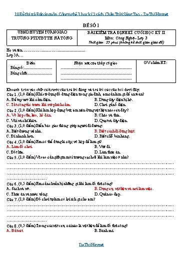 18 Đề thi và Đáp án môn Công nghệ 3 học kì 2 sách Chân Trời Sáng Tạo