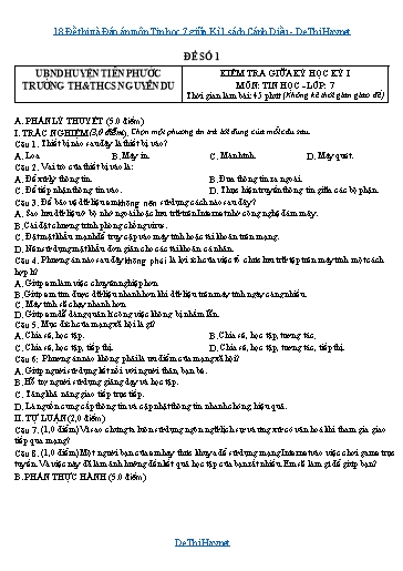 18 Đề thi và Đáp án môn Tin học 7 giữa Kì 1 sách Cánh Diều