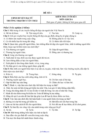 20 Đề thi và Đáp án GDCD Lớp 6 sách CTST cuối học kì 1 năm học 2025-2026