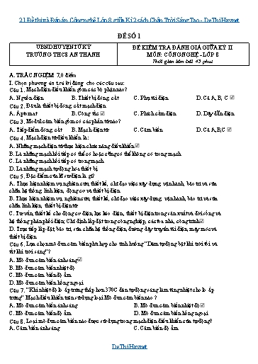 21 Đề thi và Đáp án Công nghệ Lớp 8 giữa Kì 2 sách Chân Trời Sáng Tạo