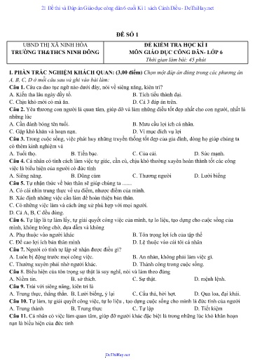 21 Đề thi và Đáp án Giáo dục công dân 6 cuối Kì 1 sách Cánh Diều