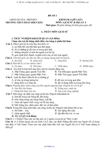21 Đề thi và Đáp án giữa học kì 1 Lịch sử & Địa lí 6 - Bộ Cánh Diều