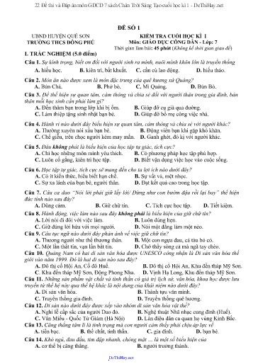 22 Đề thi và Đáp án môn GDCD 7 sách Chân Trời Sáng Tạo cuối học kì 1