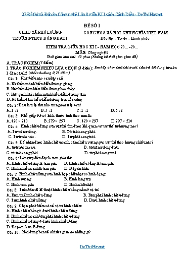 23 Đề thi và Đáp án Công nghệ Lớp 8 giữa Kì 1 sách Cánh Diều