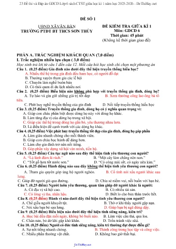 23 Đề thi và Đáp án GDCD Lớp 6 sách CTST giữa học kì 1 năm học 2025-2026