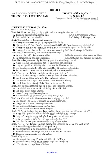 24 Đề thi và Đáp án môn GDCD 7 sách Chân Trời Sáng Tạo giữa học kì 1