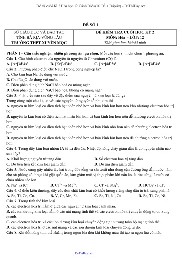 Đề thi cuối Kì 2 Hóa học 12 Cánh Diều (10 Đề + Đáp án)