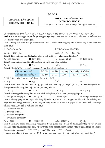 Đề thi giữa Kì 2 Hóa học 12 Cánh Diều (15 Đề + Đáp án)