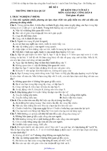 12 Đề thi và Đáp án Giáo dục công dân 8 cuối học kì 1 sách Chân Trời Sáng Tạo