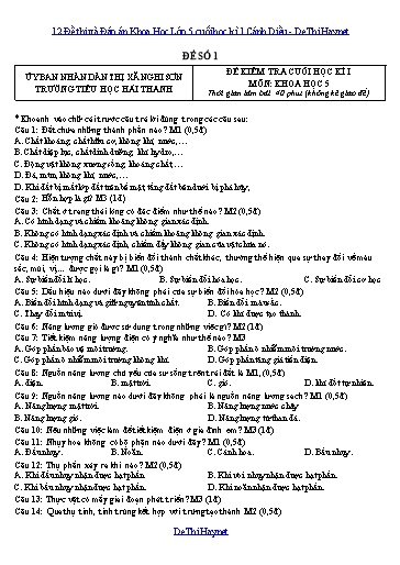 12 Đề thi và Đáp án Khoa Học Lớp 5 cuối học kì 1 Cánh Diều
