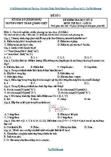 12 Đề thi và Đáp án Tin học 10 sách Chân Trời Sáng Tạo cuối học kì 2