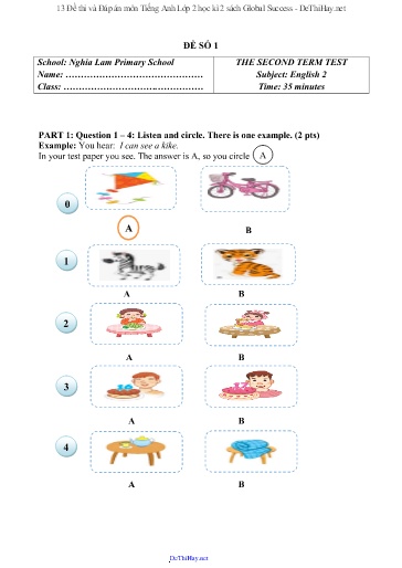 13 Đề thi và Đáp án môn Tiếng Anh Lớp 2 học kì 2 sách Global Success