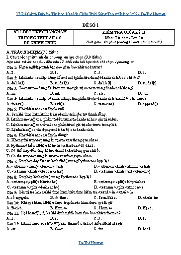 13 Đề thi và Đáp án Tin học 10 sách Chân Trời Sáng Tạo giữa học kì 2