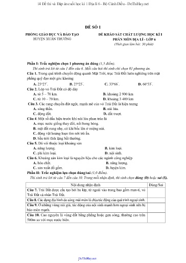 14 Đề thi và Đáp án cuối học kì 1 Địa lí 6 - Bộ Cánh Diều