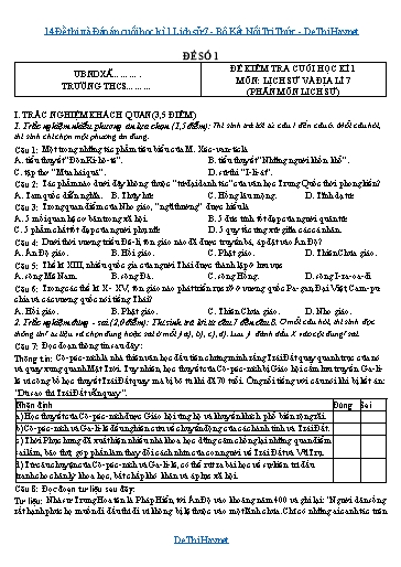 14 Đề thi và Đáp án cuối học kì 1 Lịch sử 7 - Bộ Kết Nối Tri Thức