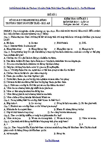 14 Đề thi và Đáp án Tin học 10 sách Chân Trời Sáng Tạo giữa học kì 1