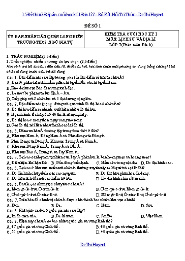 15 Đề thi và Đáp án cuối học kì 1 Địa lí 7 - Bộ Kết Nối Tri Thức