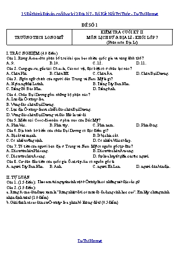 15 Đề thi và Đáp án cuối học kì 2 Địa lí 7 - Bộ Kết Nối Tri Thức