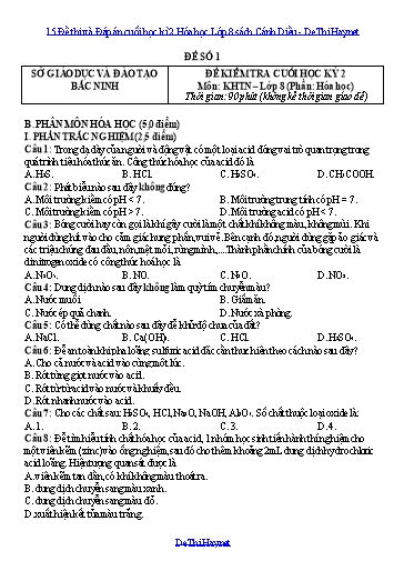15 Đề thi và Đáp án cuối học kì 2 Hóa học Lớp 8 sách Cánh Diều