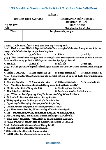 15 Đề thi và Đáp án Giáo dục công dân 8 giữa học kì 2 sách Cánh Diều