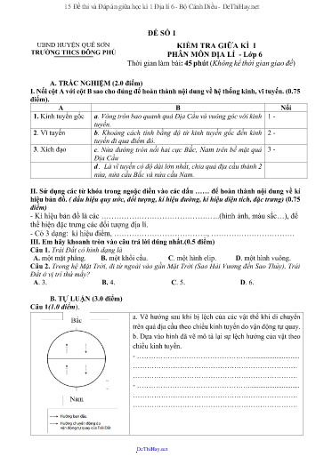 15 Đề thi và Đáp án giữa học kì 1 Địa lí 6 - Bộ Cánh Diều
