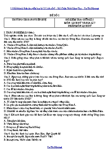 15 Đề thi và Đáp án giữa học kì 2 Lịch sử 7 - Bộ Chân Trời Sáng Tạo