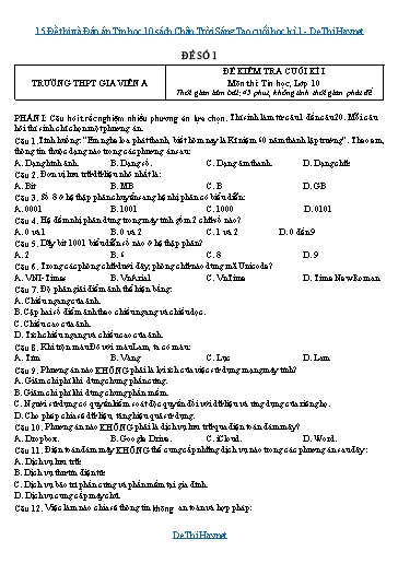15 Đề thi và Đáp án Tin học 10 sách Chân Trời Sáng Tạo cuối học kì 1