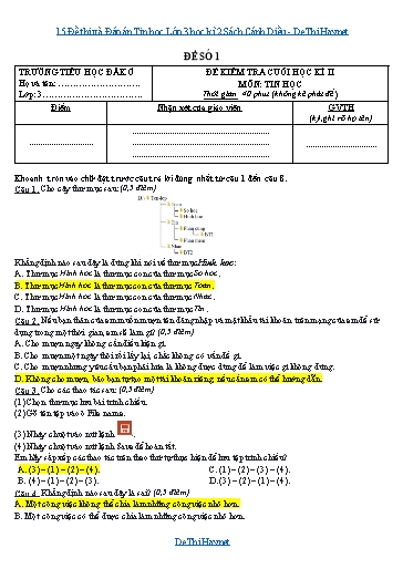 15 Đề thi và Đáp án Tin học Lớp 3 học kì 2 Sách Cánh Diều