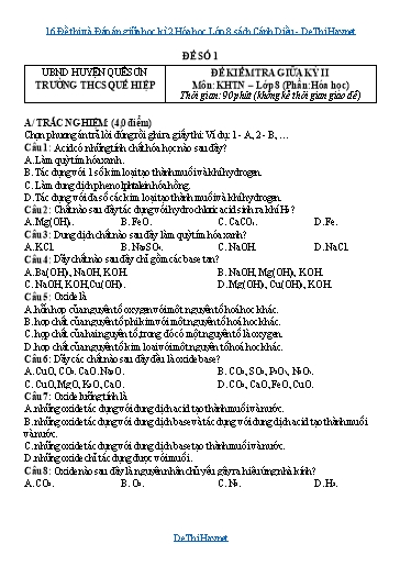 16 Đề thi và Đáp án giữa học kì 2 Hóa học Lớp 8 sách Cánh Diều