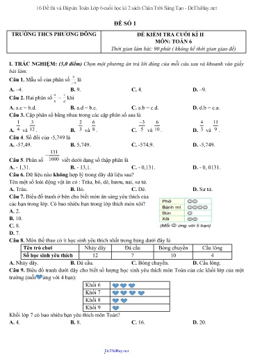 16 Đề thi và Đáp án Toán Lớp 6 cuối học kì 2 sách Chân Trời Sáng Tạo