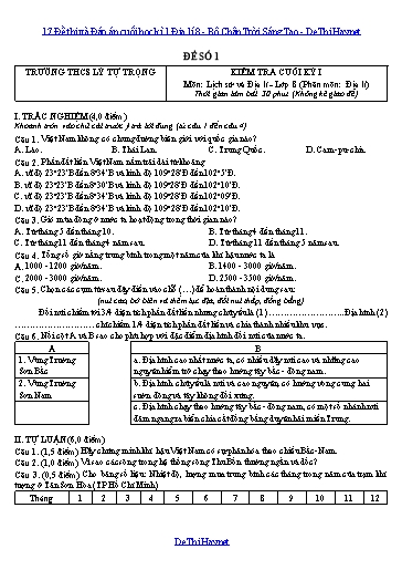 17 Đề thi và Đáp án cuối học kì 1 Địa lí 8 - Bộ Chân Trời Sáng Tạo