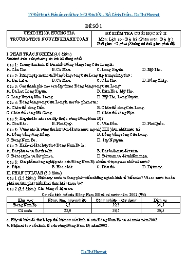 17 Đề thi và Đáp án cuối học kì 2 Địa lí 9 - Bộ Cánh Diều