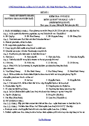 17 Đề thi và Đáp án cuối học kì 2 Lịch sử 7 - Bộ Chân Trời Sáng Tạo