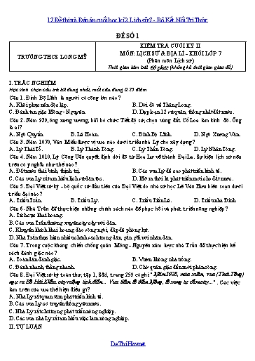 17 Đề thi và Đáp án cuối học kì 2 Lịch sử 7 - Bộ Kết Nối Tri Thức
