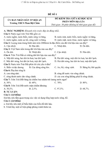 17 Đề thi và Đáp án giữa học kì 2 Địa lí 6 - Bộ Cánh Diều