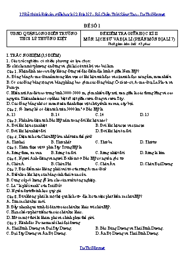 17 Đề thi và Đáp án giữa học kì 2 Địa lí 7 - Bộ Chân Trời Sáng Tạo