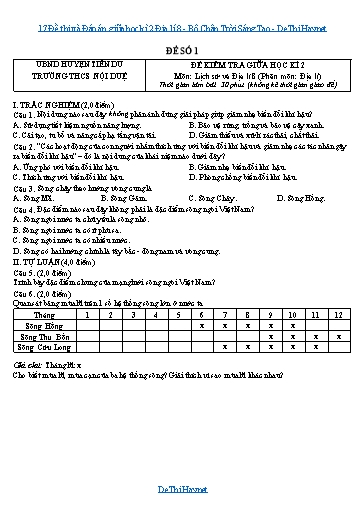 17 Đề thi và Đáp án giữa học kì 2 Địa lí 8 - Bộ Chân Trời Sáng Tạo