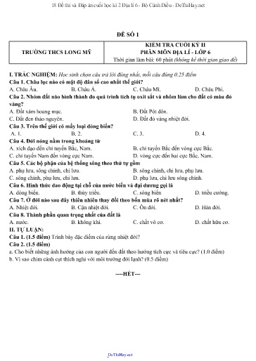 18 Đề thi và Đáp án cuối học kì 2 Địa lí 6 - Bộ Cánh Diều
